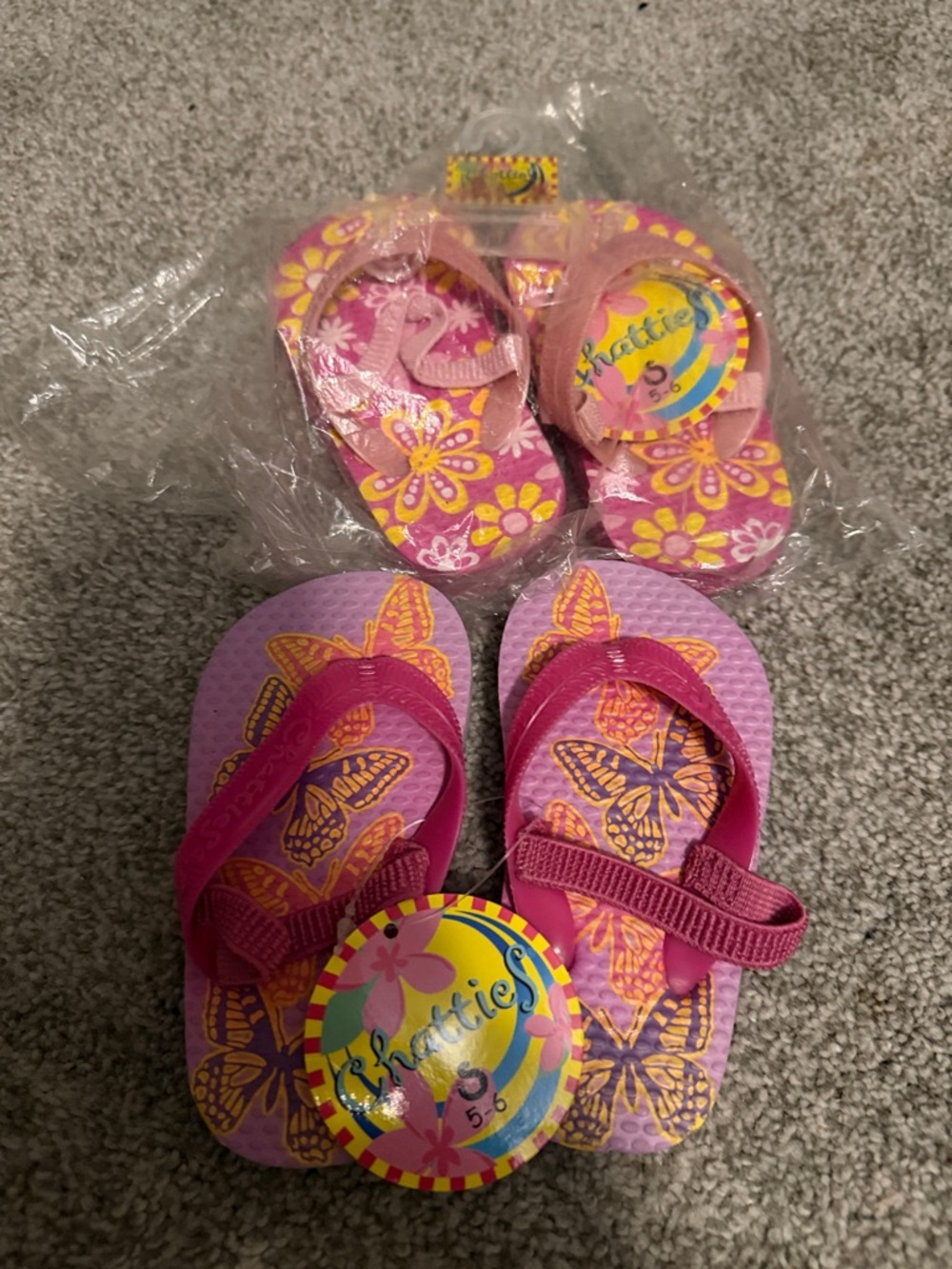 chatties Pink and Yellow Butterfly Floral Kids Flip Flops